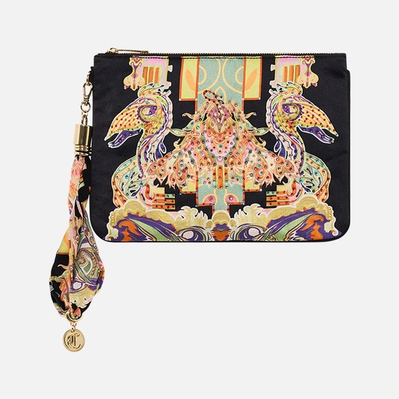 CAMILLA “Club Cinemania” black silk boho scarf clutch bag pouch - Picture 1 of 10